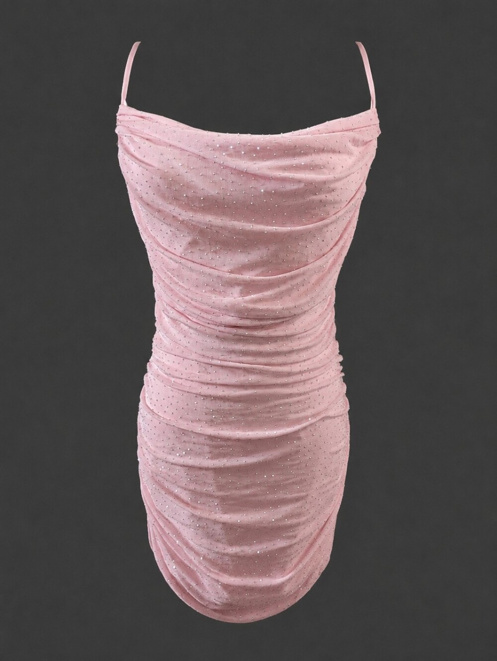Honey Sparkle Blush Pink Ruched Mini Dress with Spaghetti Straps